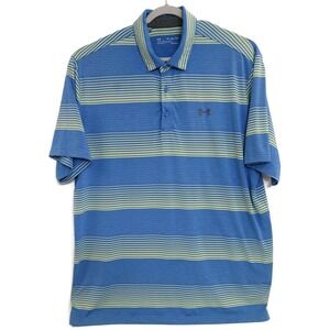 Under Armour Polo Shirt Mens 2XL Blue Green Striped HeatGear Loose Stretch Golf‎